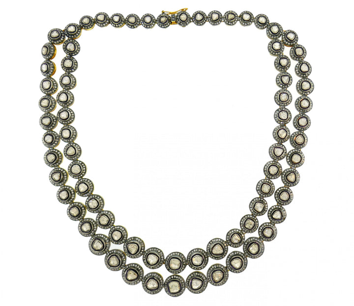 Rose Cut Diamond Silver Yellow Gold Necklace, Indian Circa 2000s