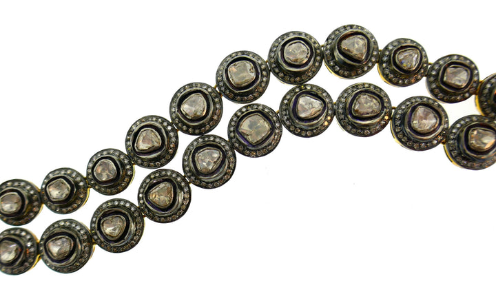 Rose Cut Diamond Silver Yellow Gold Necklace, Indian Circa 2000s