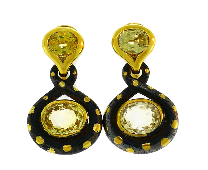 Faraone Yellow Sapphire Gold Necklace Earrings Set with Gun Metal