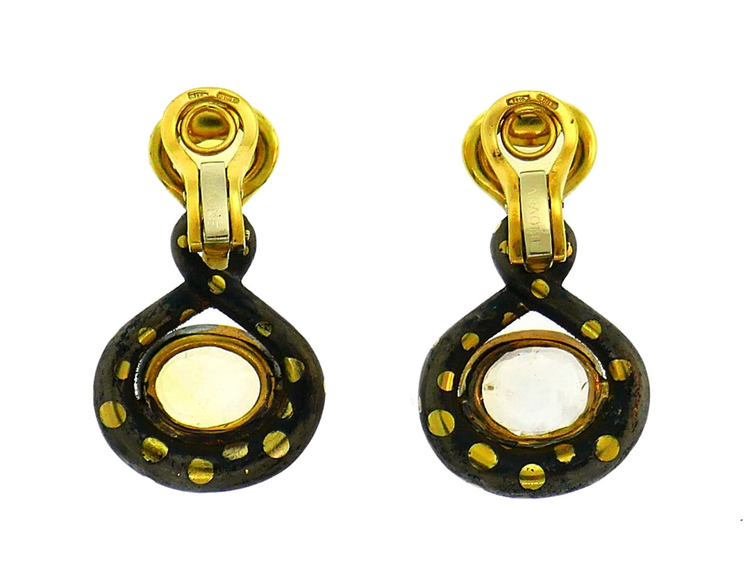 Faraone Yellow Sapphire Gold Necklace Earrings Set with Gun Metal