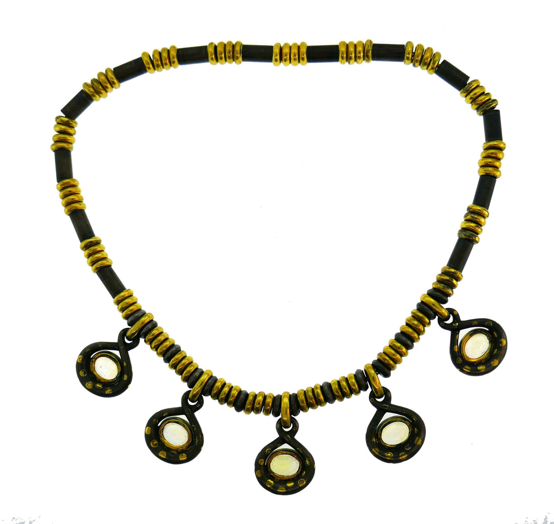 Faraone Yellow Sapphire Gold Necklace Earrings Set with Gun Metal