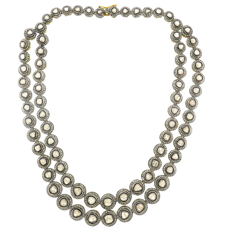 Rose Cut Diamond Silver Yellow Gold Necklace, Indian Circa 2000s