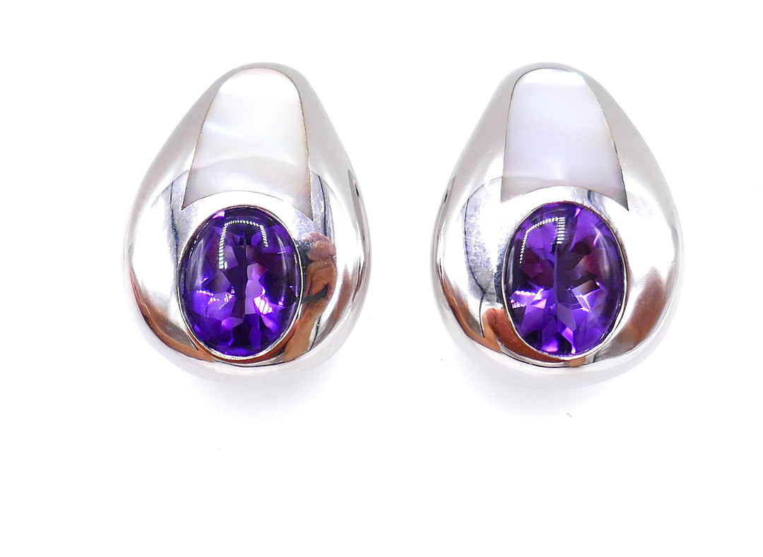 Mauboussin Vintage White Gold Amethyst Mother of Pearl Earrings