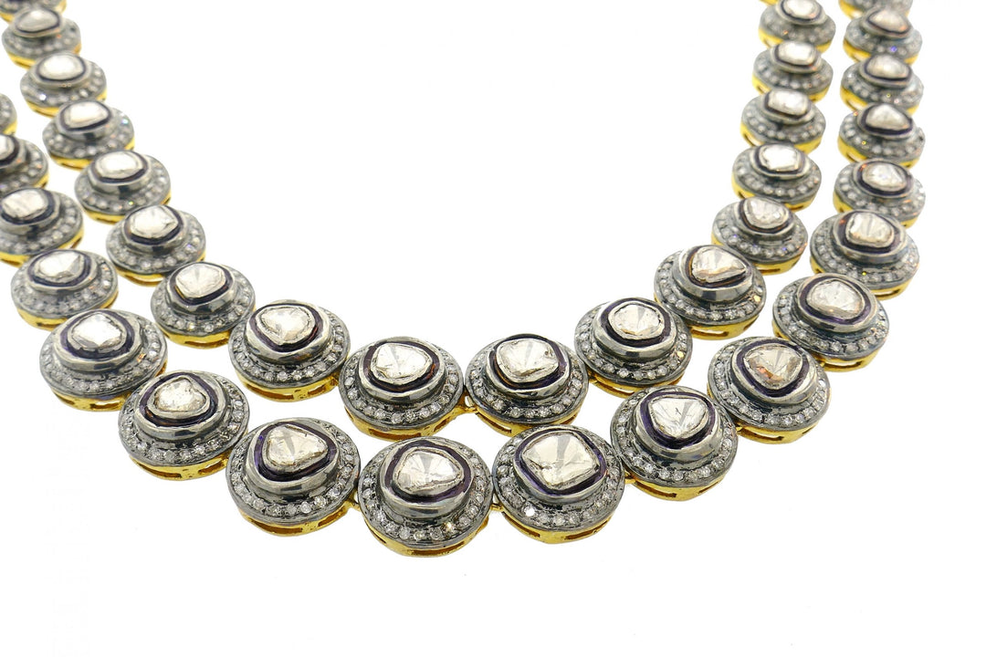 Rose Cut Diamond Silver Yellow Gold Necklace, Indian Circa 2000s