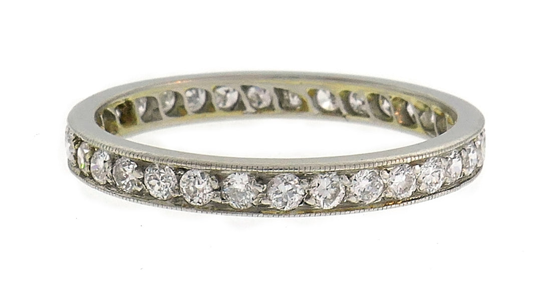 Art Deco Diamond Platinum Eternity Band Ring Size 7.5 Old European Cut Antique Jewelry