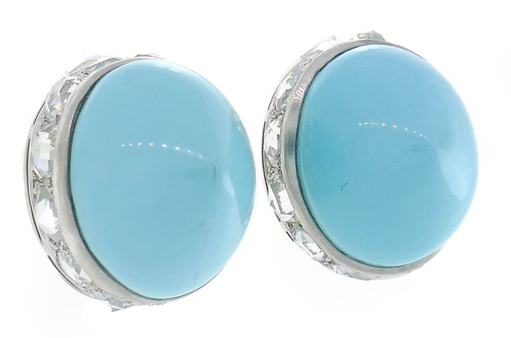 Vintage Fred Leighton Earrings Turquoise Platinum Stud