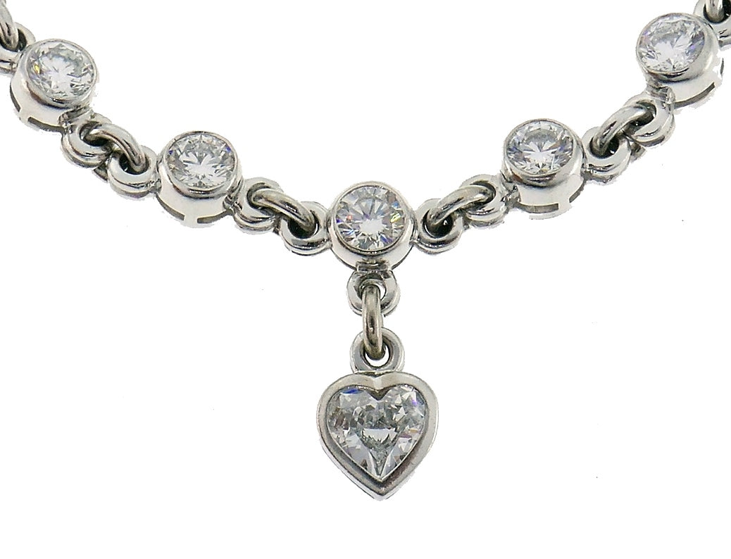 Graff Diamond 18k White Gold Bracelet with Heart Diamond Charm