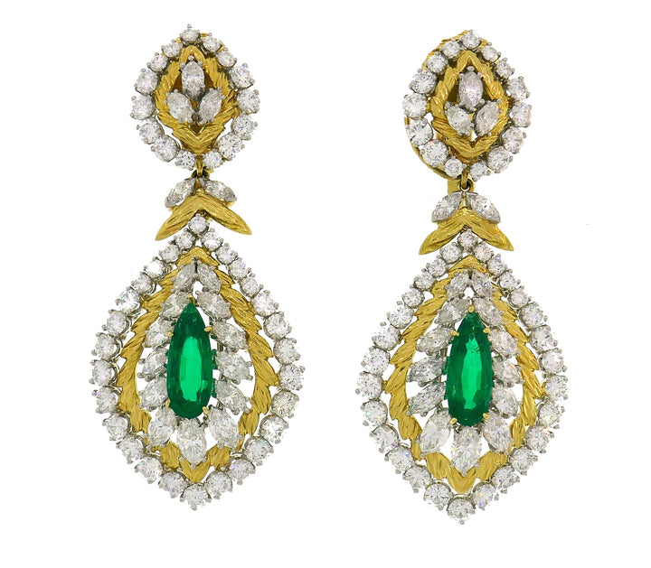 David Webb Earrings Emerald Diamond 18k Gold Cross River