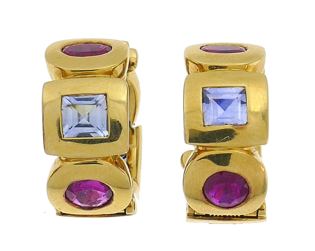 Vintage Chanel 18k Gold Gems Huggie Earrings