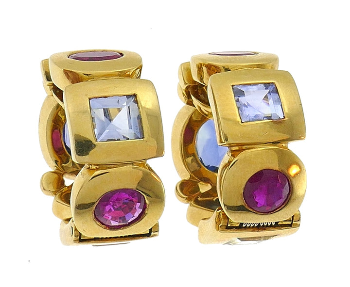 Vintage Chanel 18k Gold Gems Huggie Earrings