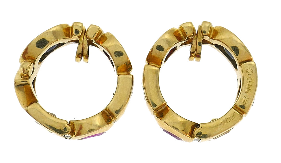 Vintage Chanel 18k Gold Gems Huggie Earrings