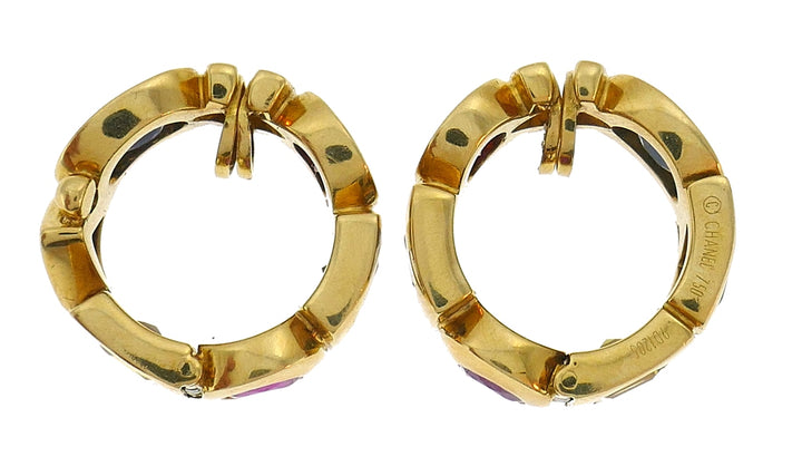 Vintage Chanel 18k Gold Gems Huggie Earrings