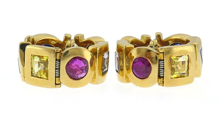 Vintage Chanel 18k Gold Gems Huggie Earrings