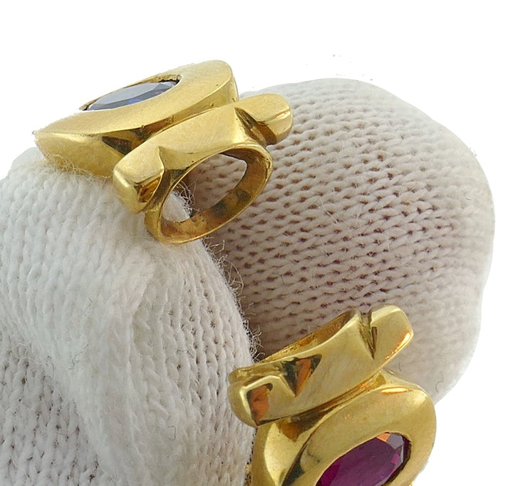 Vintage Chanel 18k Gold Gems Huggie Earrings