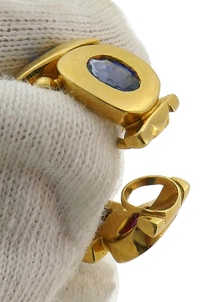 Vintage Chanel 18k Gold Gems Huggie Earrings