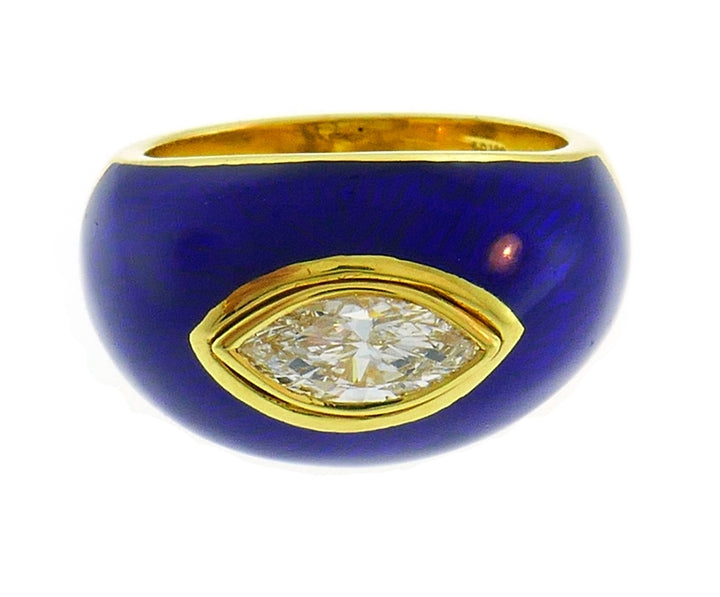 Vintage Diamond Enamel 18k Gold Evil Eye Ring Signed GB