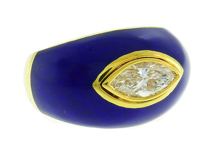 Vintage Diamond Enamel 18k Gold Evil Eye Ring Signed GB