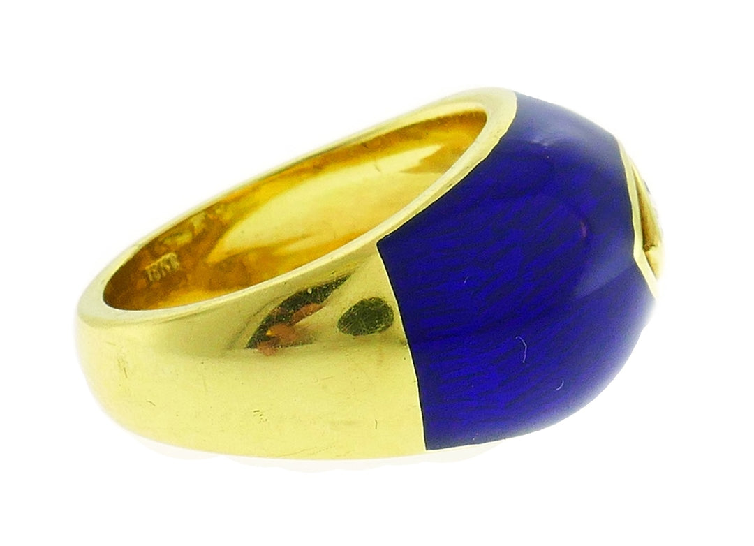 Vintage Diamond Enamel 18k Gold Evil Eye Ring Signed GB