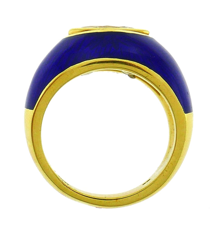 Vintage Diamond Enamel 18k Gold Evil Eye Ring Signed GB