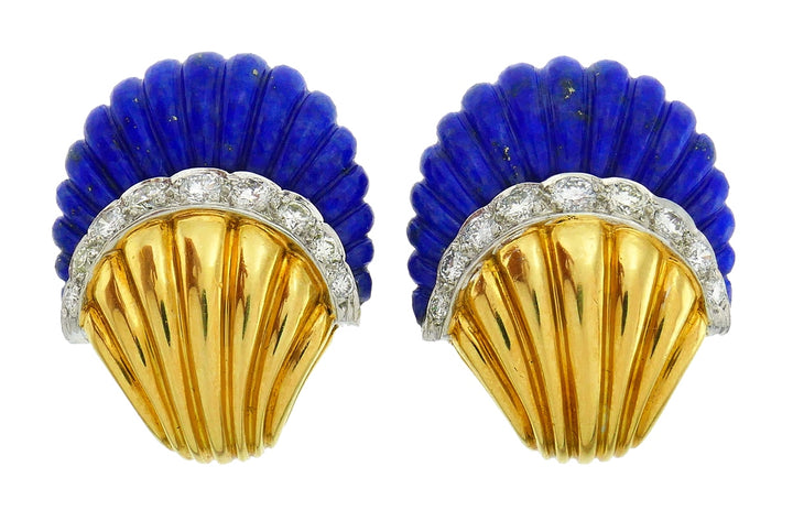 Vintage Lapis Lazuli 18k Gold Earrings Estate Jewelry