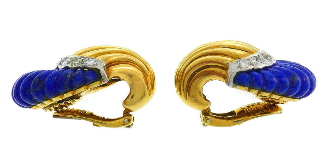 Vintage Lapis Lazuli 18k Gold Earrings Estate Jewelry