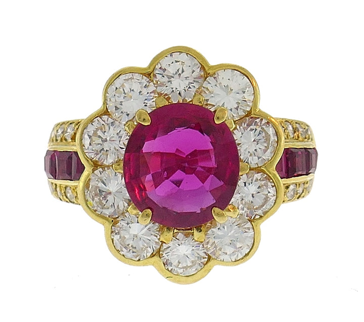 Vintage Ruby Diamond 18k Yellow Gold Ring Estate Jewelry