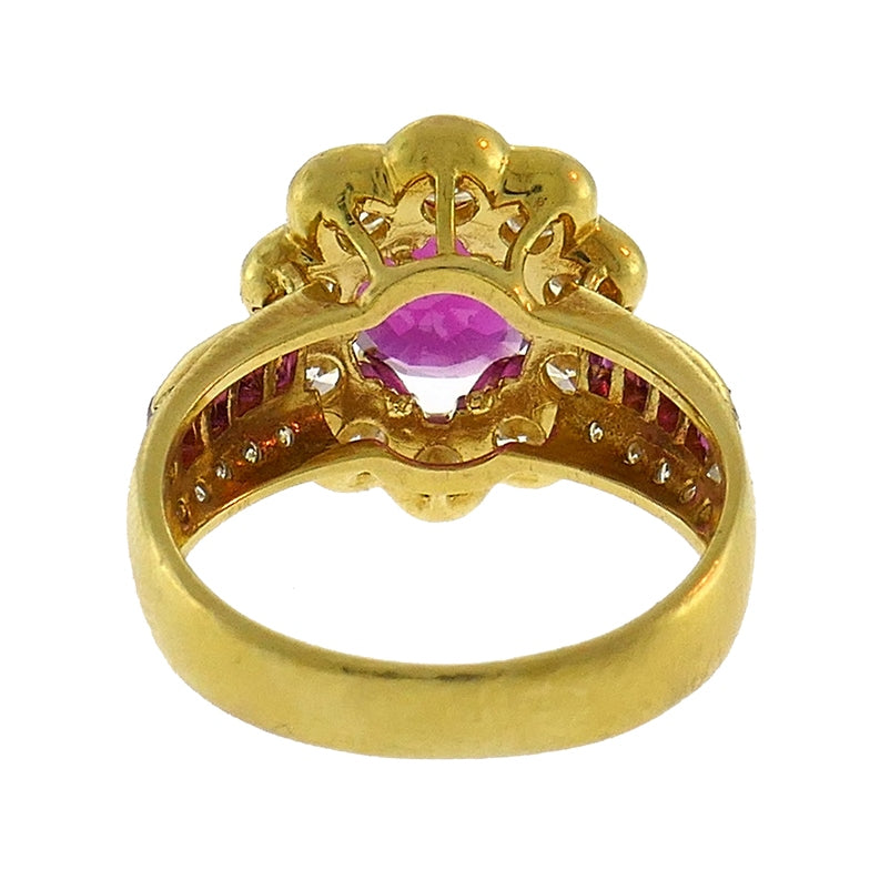 Vintage Ruby Diamond 18k Yellow Gold Ring Estate Jewelry