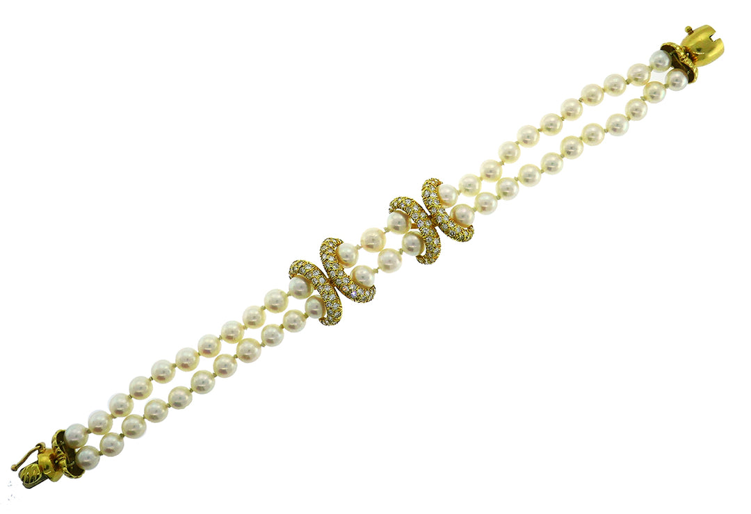 Vintage La Triomphe Pearl 18k Yellow Gold Bracelet