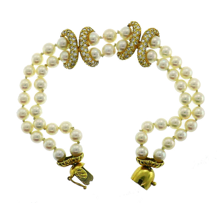 Vintage La Triomphe Pearl 18k Yellow Gold Bracelet