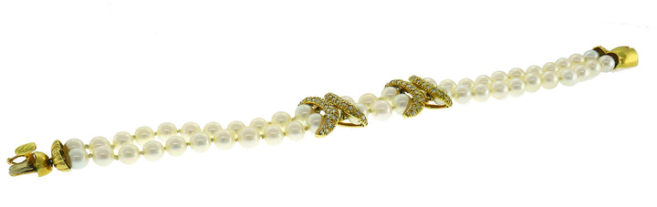 Vintage La Triomphe Pearl 18k Yellow Gold Bracelet