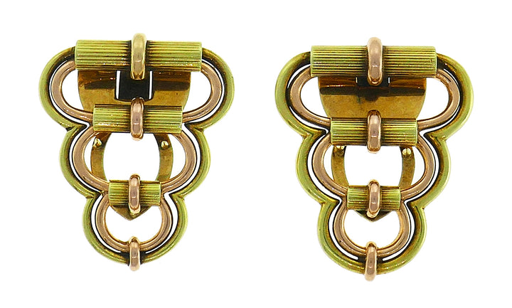 Cartier 14k Gold Double Clip Pin Brooch, Retro 1940s