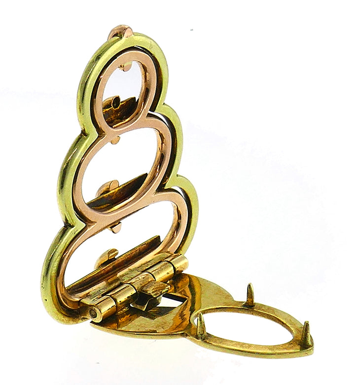 Cartier 14k Gold Double Clip Pin Brooch, Retro 1940s