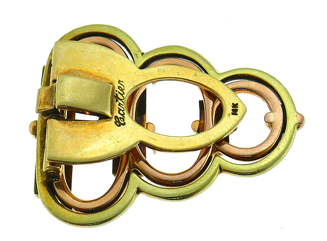 Cartier 14k Gold Double Clip Pin Brooch, Retro 1940s