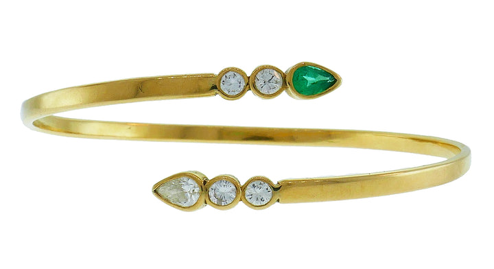 Vintage 14k Yellow Gold Snake Bangle Bracelet Emerald Diamond