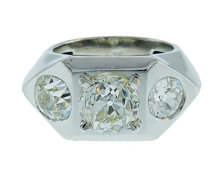 Art Deco French Diamond Platinum Ring Signed SB