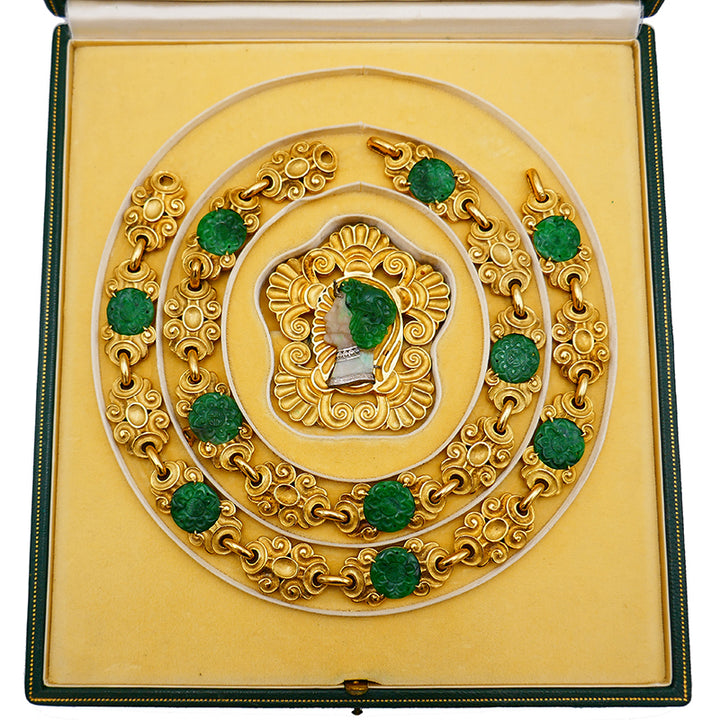 Art Nouveau Wander France Jade 18k Gold Necklace Brooch Pendant