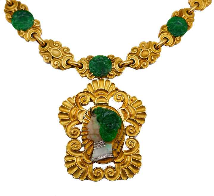 Art Nouveau Wander France Jade 18k Gold Necklace Brooch Pendant