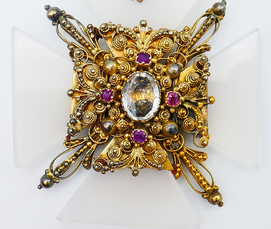 Victorian 14k Gold Multi-Gems Maltese Cross Pendant Antique