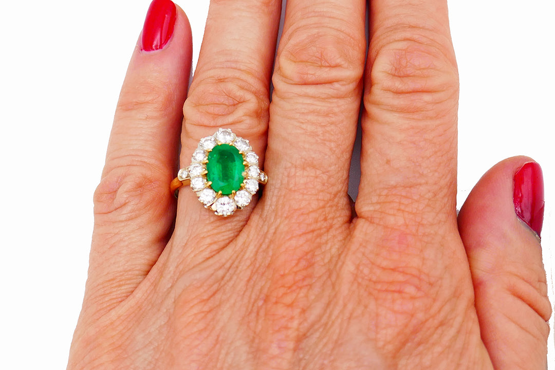 Vintage Emerald Diamond 14k Gold Ring