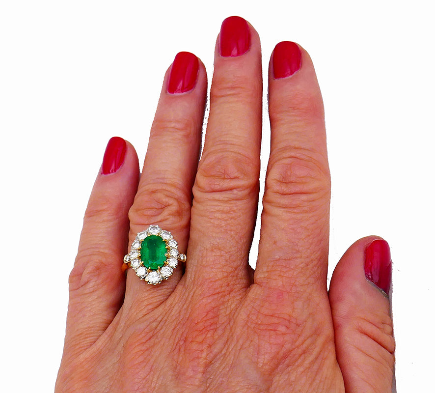 Vintage Emerald Diamond 14k Gold Ring