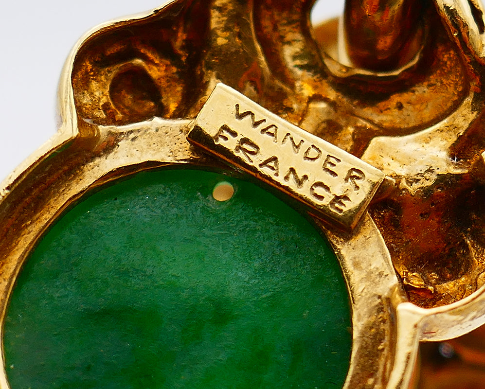 Art Nouveau Wander France Jade 18k Gold Necklace Brooch Pendant