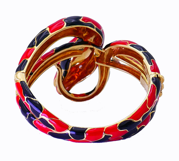 Vintage Codognato Enamel 18k Gold Snake Bangle Bracelet