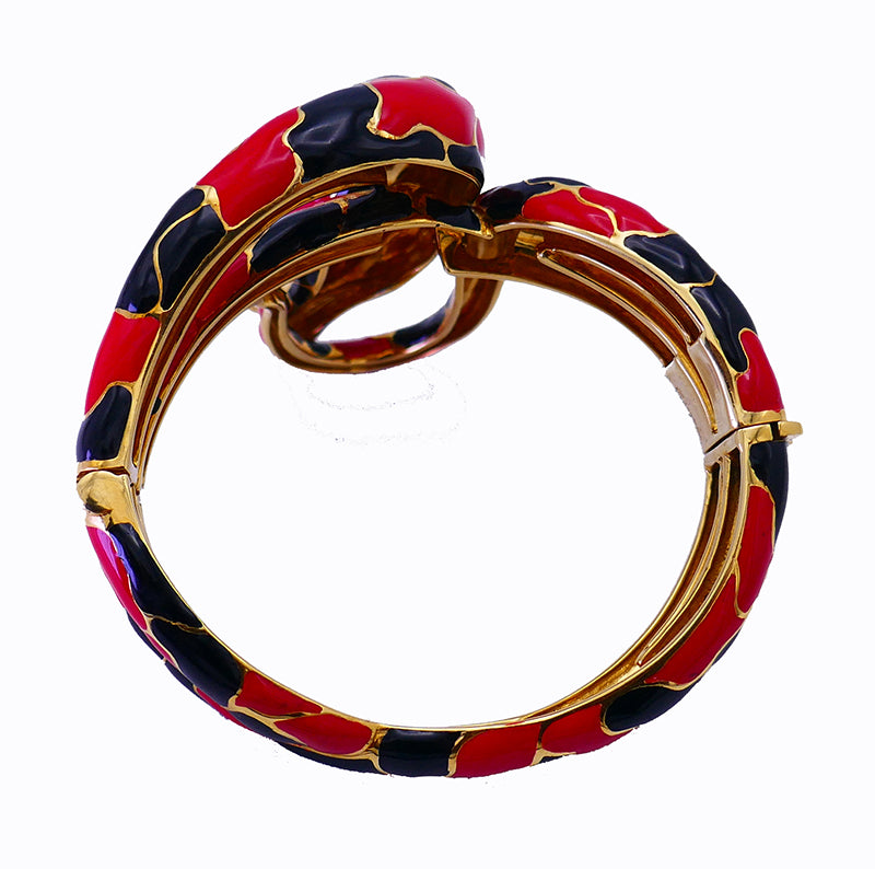 Vintage Codognato Enamel 18k Gold Snake Bangle Bracelet