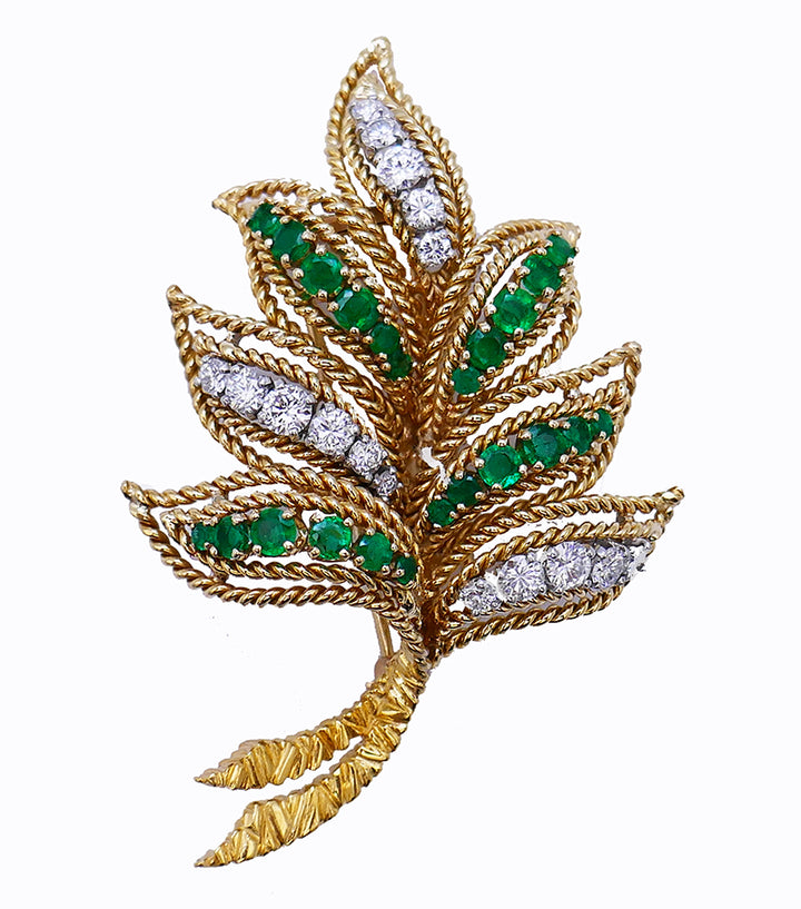 Vintage Van Cleef & Arpels 18k Gold Brooch Pin Clip Emerald Diamond