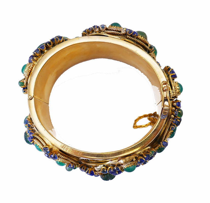 Vintage 14k Gold Bangle Bracelet Emerald Sapphire