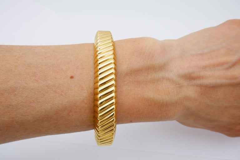 Tiffany & Co. Gold Ribbed Design Bangle Bracelet