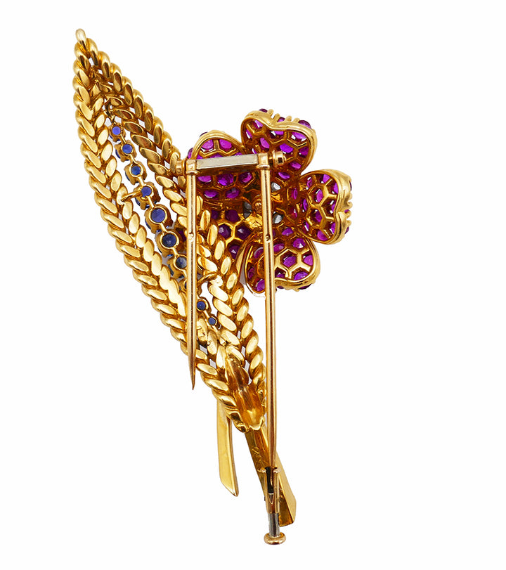 French Vintage Brooch Wild Rose Clip Pin 18k Gold Jewelry