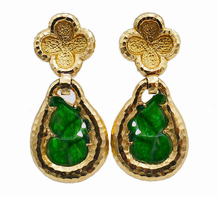 David Webb Vintage Earrings 18k Gold Jade Estate Jewelry