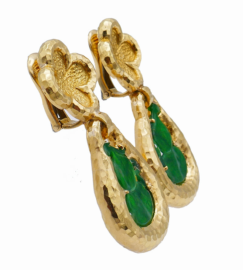 David Webb Vintage Earrings 18k Gold Jade Estate Jewelry