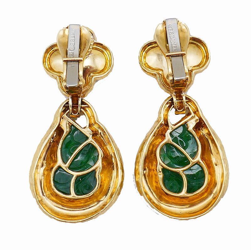 David Webb Vintage Earrings 18k Gold Jade Estate Jewelry